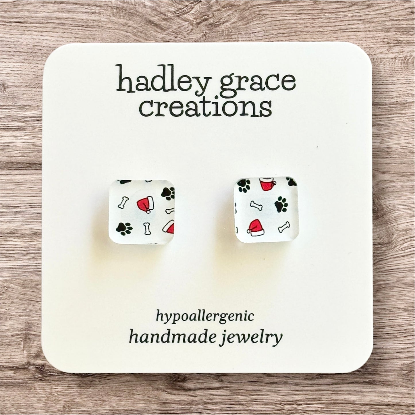 Square Puppy Santa Hats Earrings