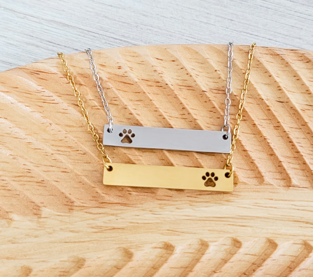 Paw Print Cutout Horizontal Bar Necklace