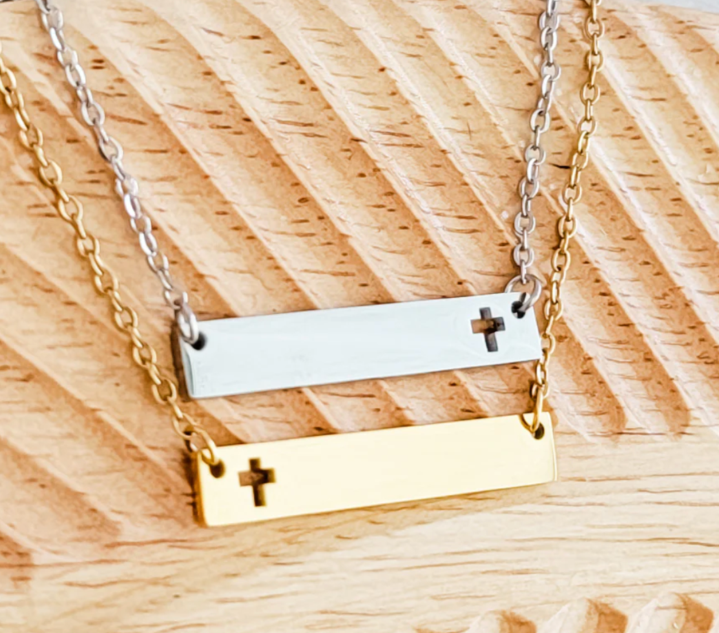 Cross Cutout Horizontal Bar Necklace