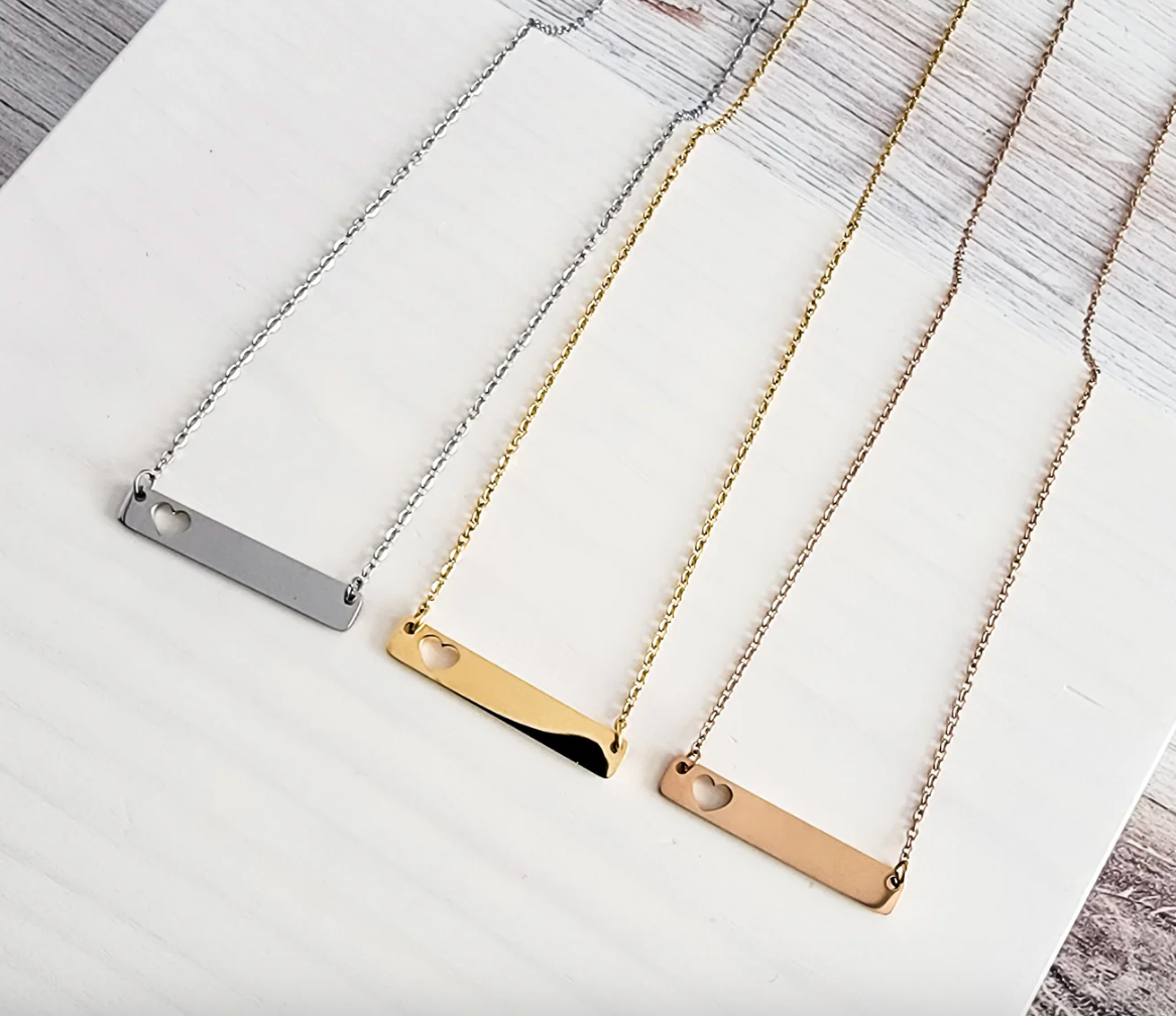 Heart Cutout Horizontal Bar Necklace