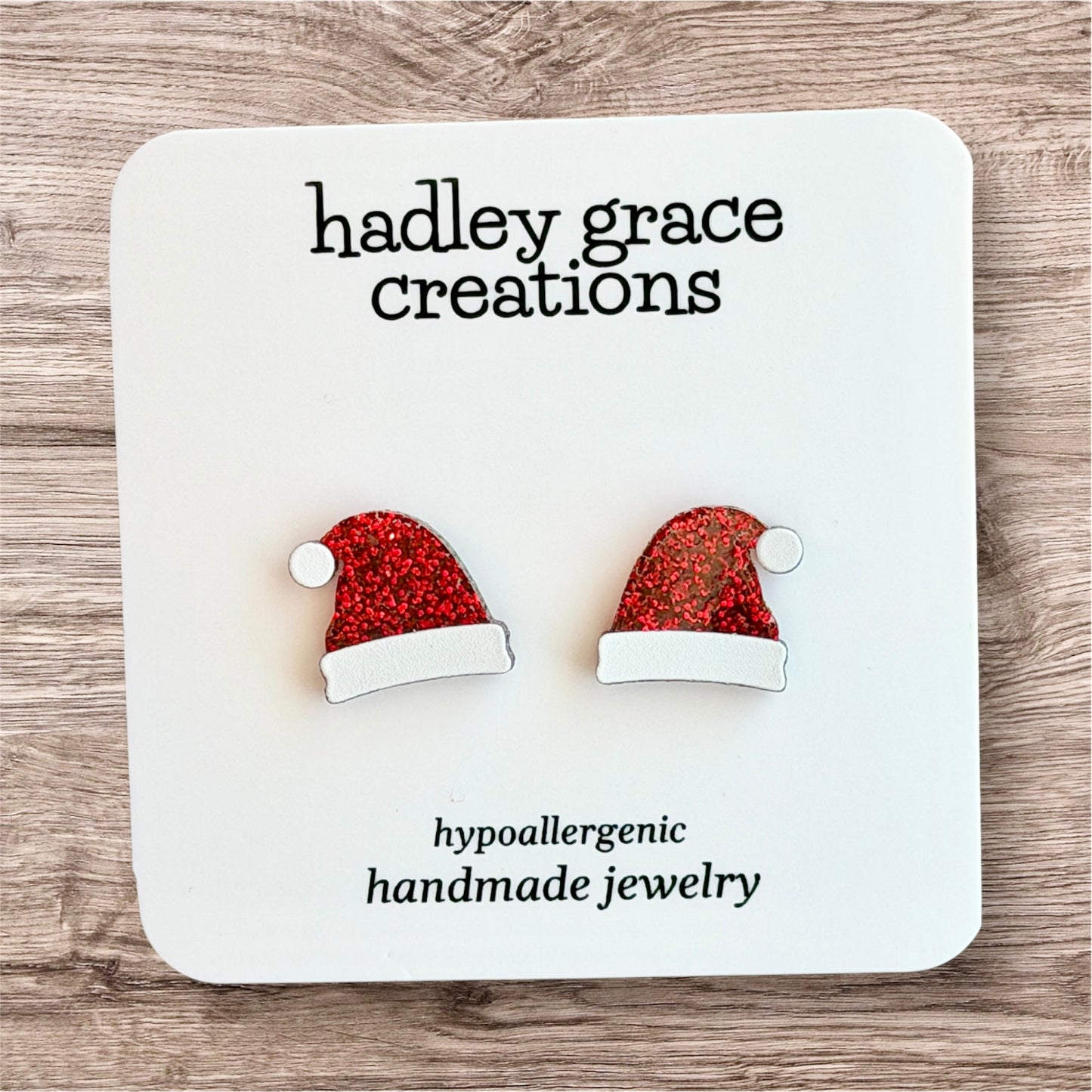 Santa Hat Red Glitter Stud Earrings