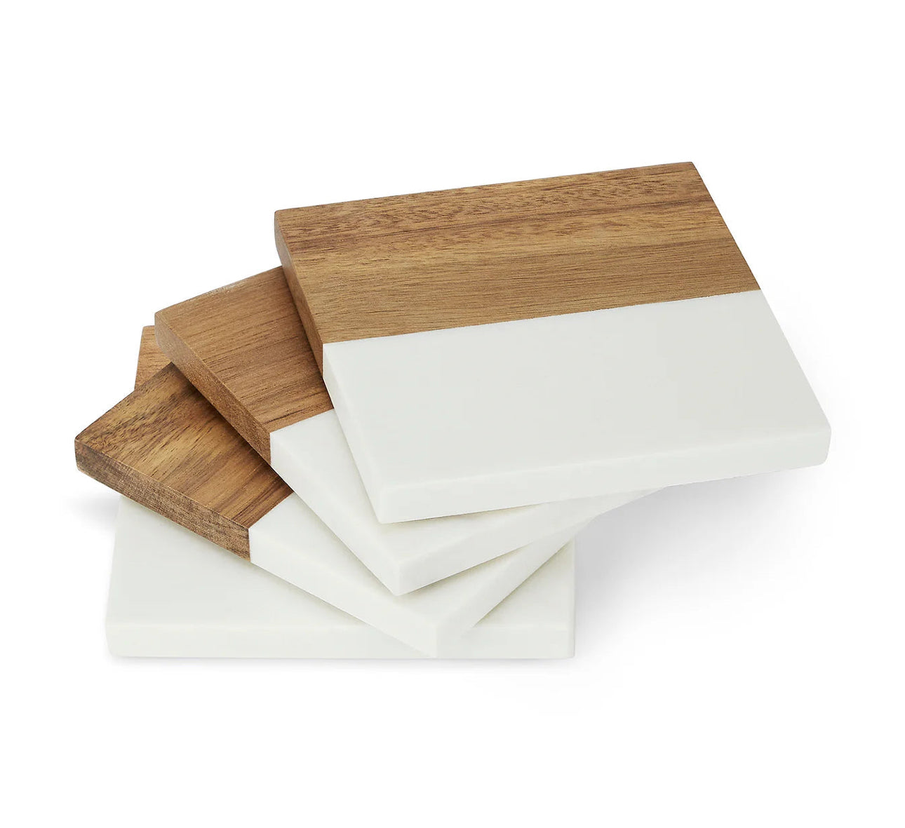 Personalized Marble & Wood Coasters - Set of 4 Coasters and Stand