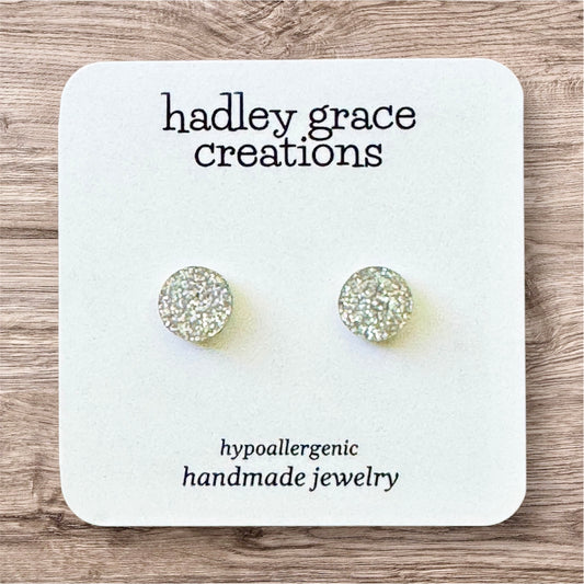Silver Glitter Stud Earrings