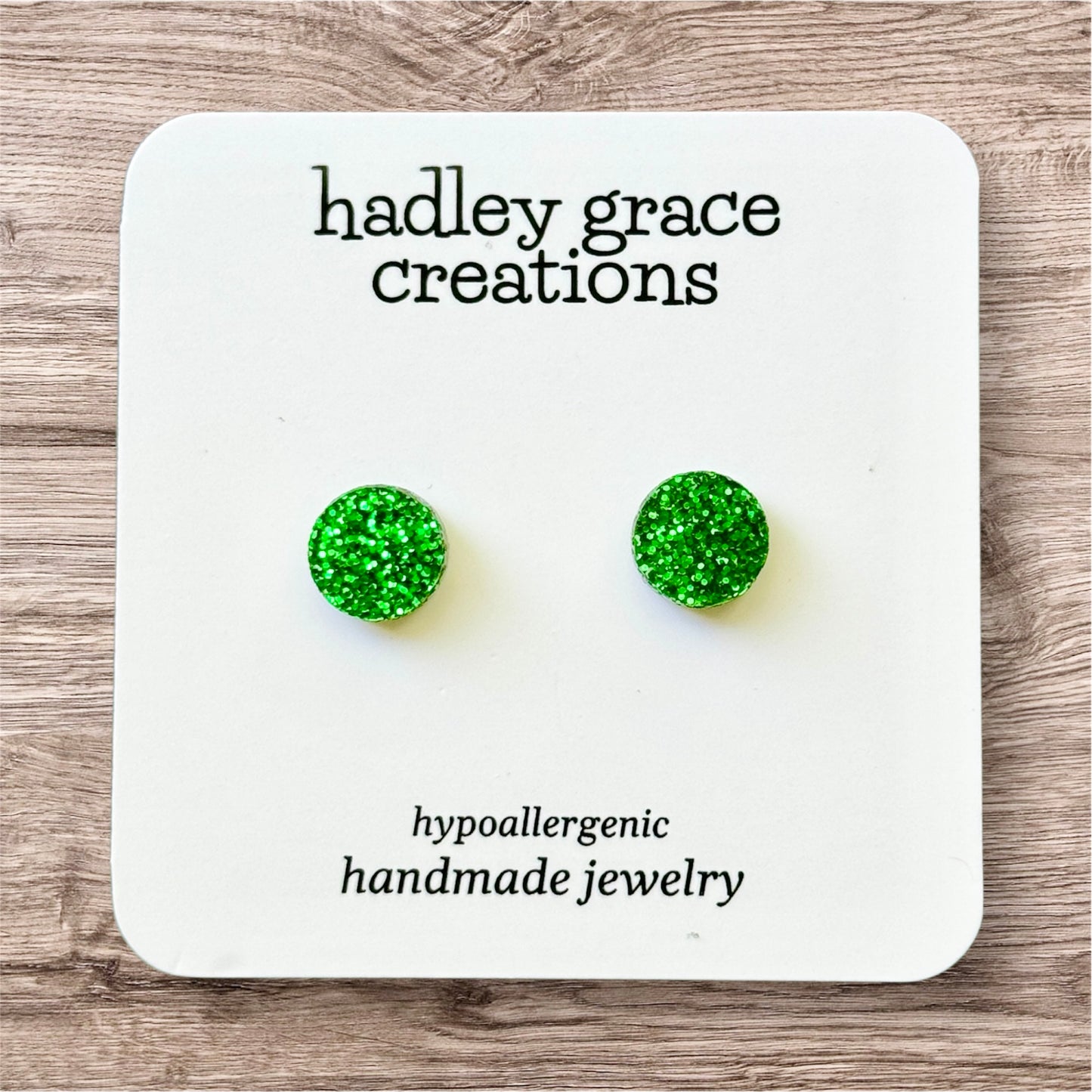 Green Glitter Stud Earrings