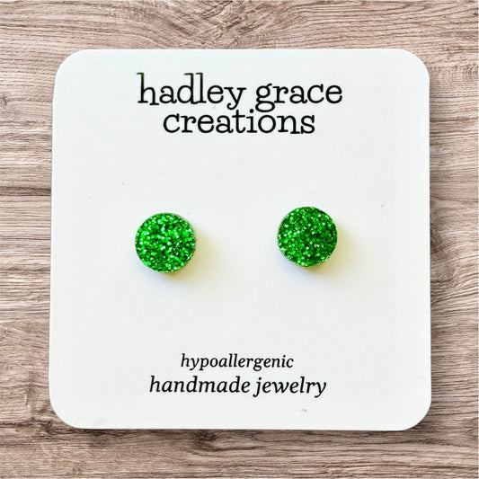Green Glitter Stud Earrings