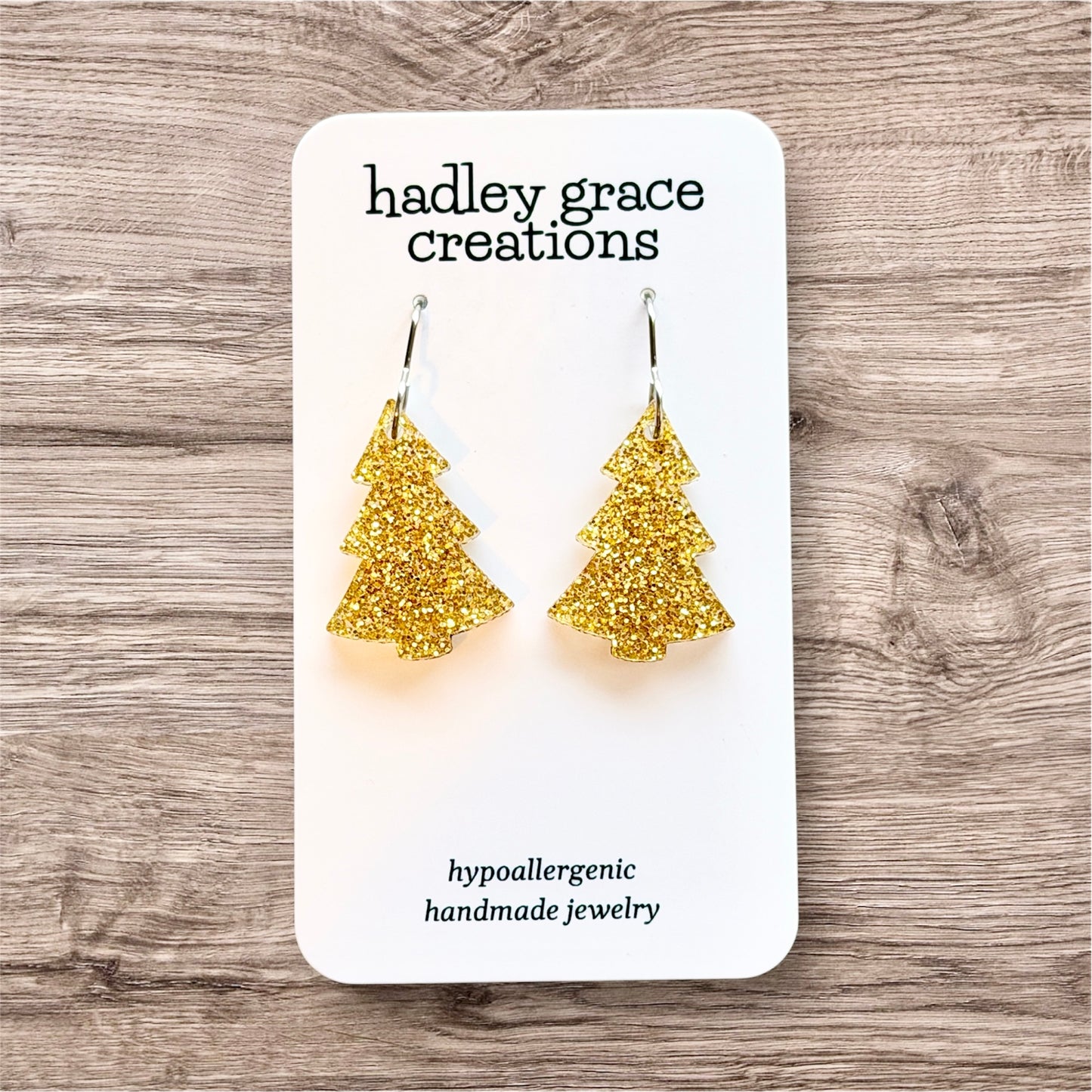 Gold Glitter Christmas Tree Dangle Earrings