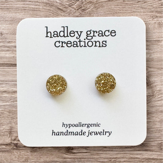 Gold Glitter Stud Earrings