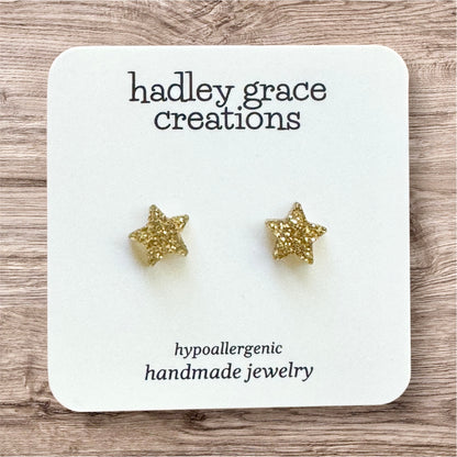 Gold Glitter Stud Earrings