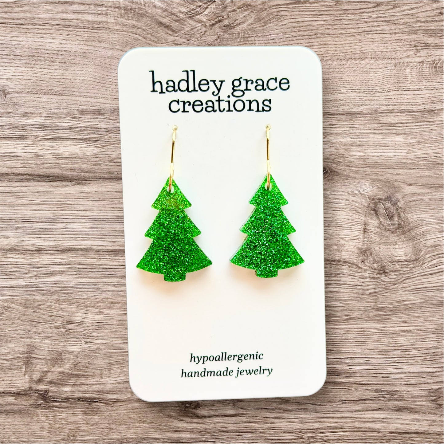 Green Glitter Christmas Tree Dangle Earrings