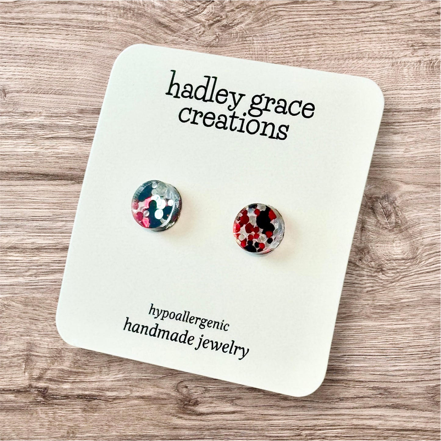 Red/Black/Silver Sparkly Stud Earrings