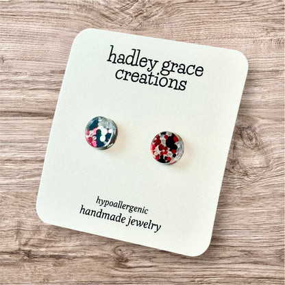 Red/Black/Silver Sparkly Stud Earrings