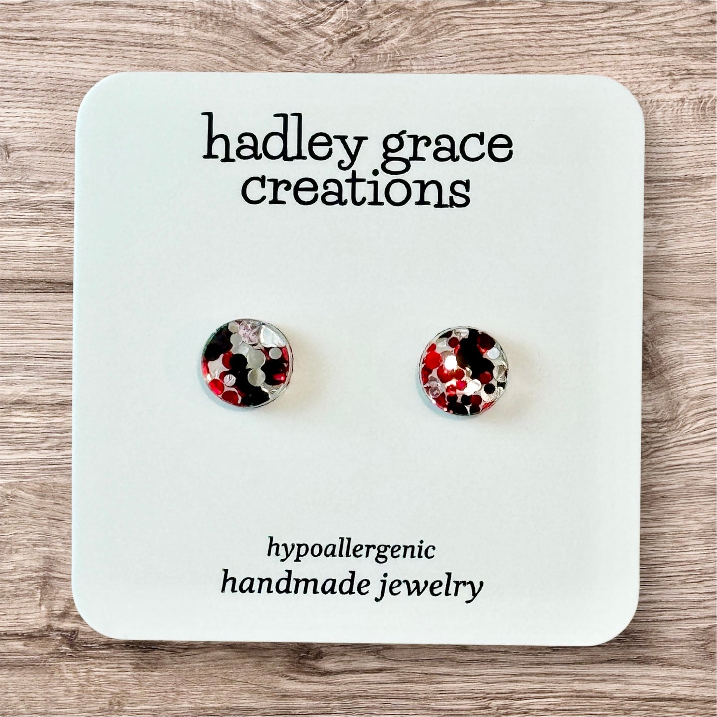 Red/Black/Silver Sparkly Stud Earrings