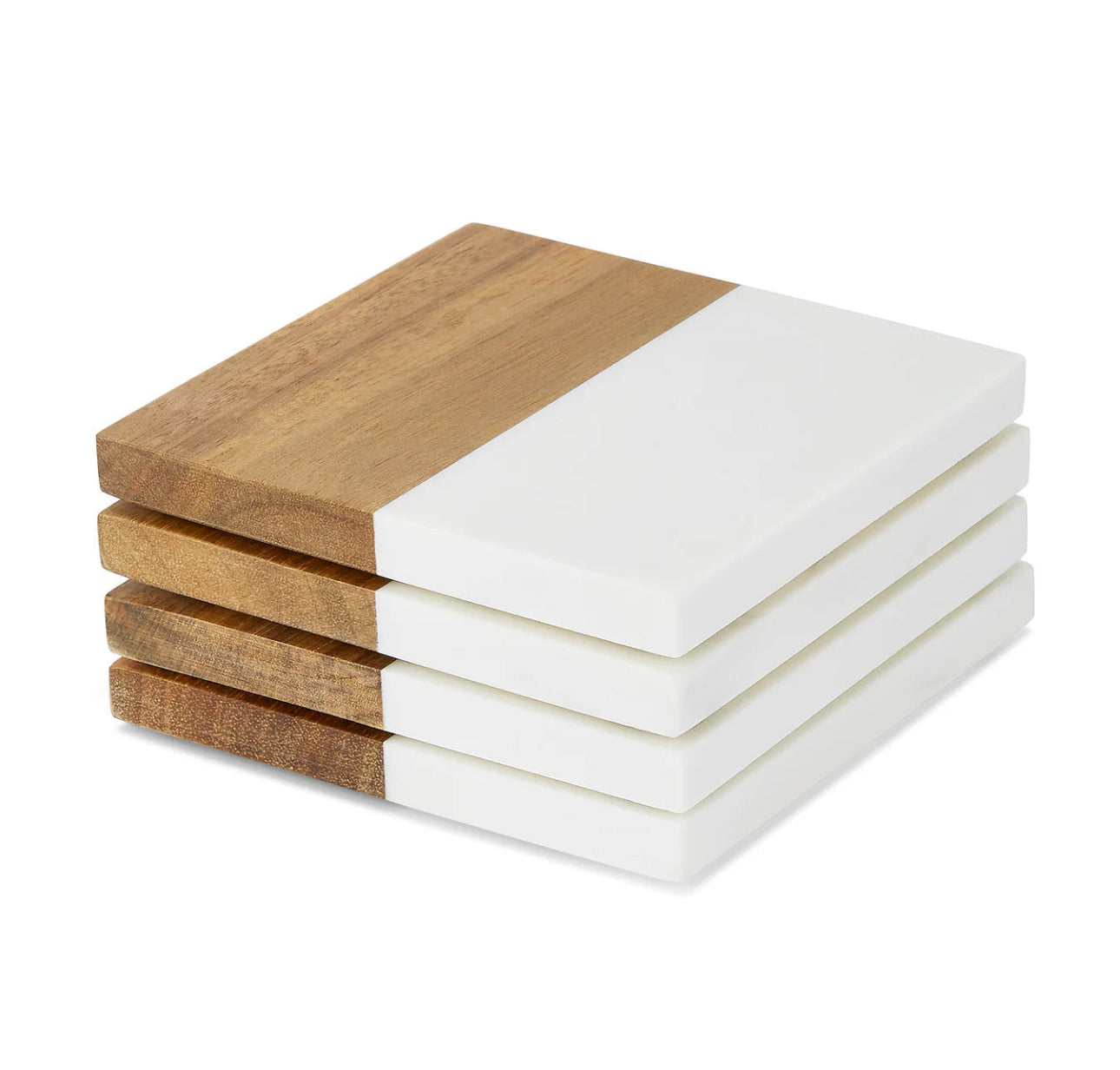 Personalized Marble & Wood Coasters - Set of 4 Coasters and Stand