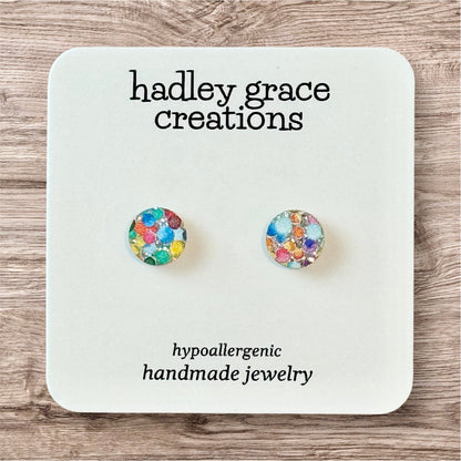 Lots of Dots Silver Glitter Back Stud Earrings