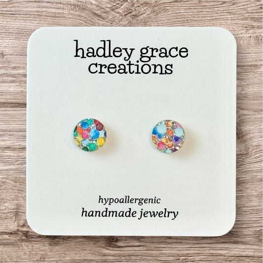 Lots of Dots Silver Glitter Back Stud Earrings
