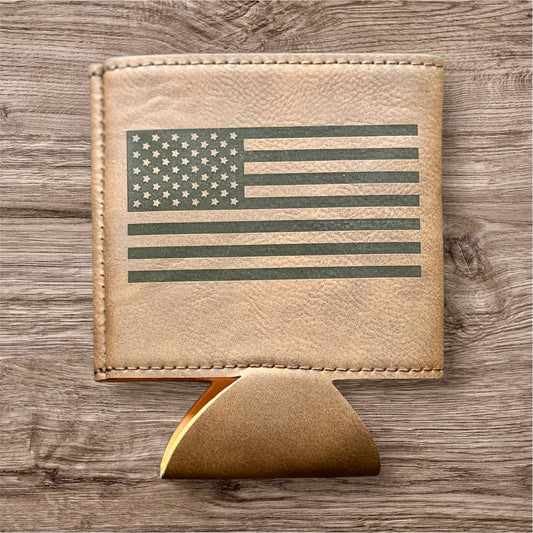 America Flag Leather Koozie