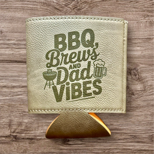 BBQ Brews and Dad Vibes Leather Koozie