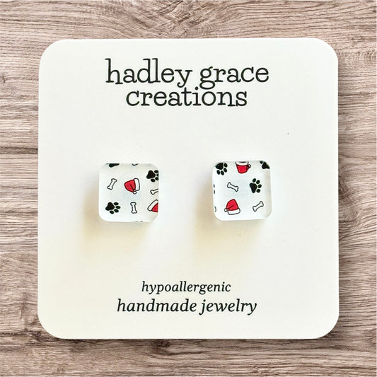 Square Puppy Santa Hats Earrings