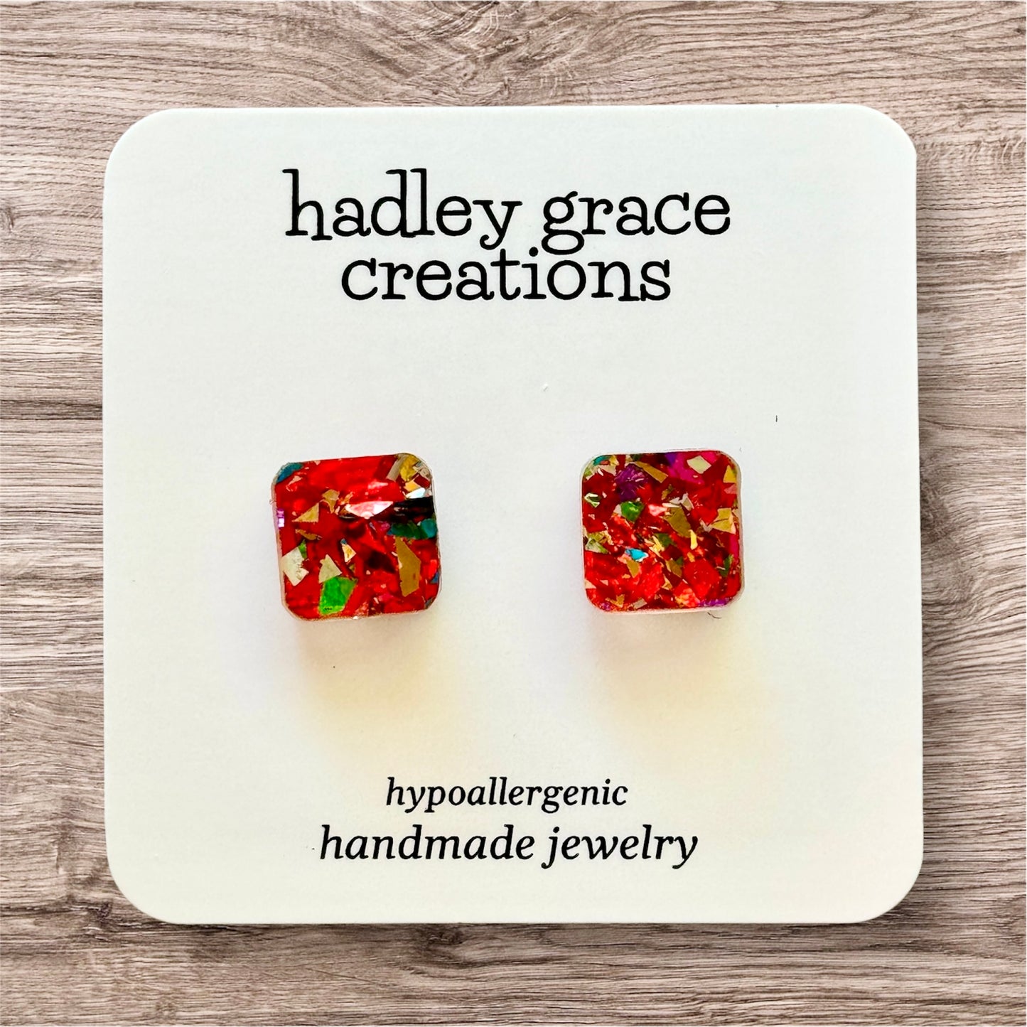 Square Red Party Flake Earrings