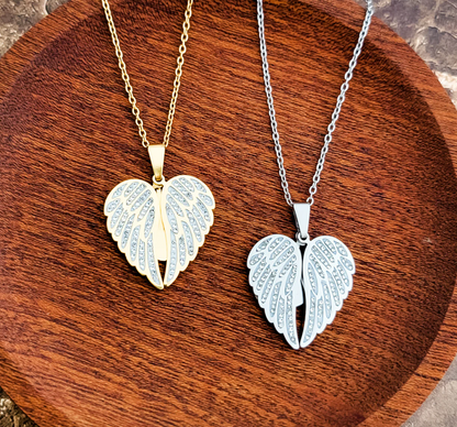 Sparkling Wings Hidden Heart Necklace (Silver or Gold) with Pave Cubic Zirconia CZ