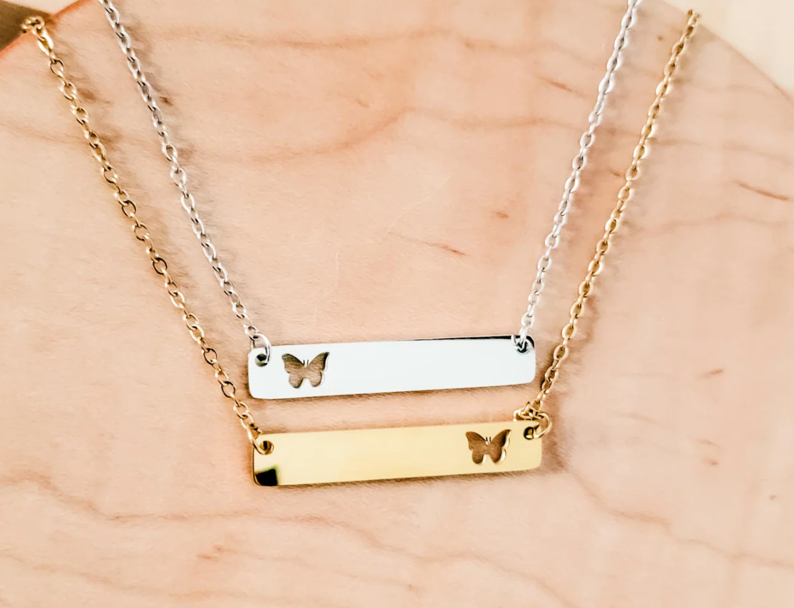 Butterfly Cutout Horizontal Bar Necklace