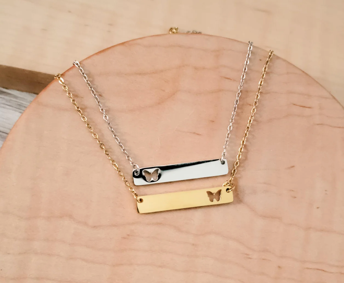 Butterfly Cutout Horizontal Bar Necklace