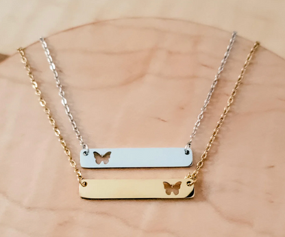 Butterfly Cutout Horizontal Bar Necklace