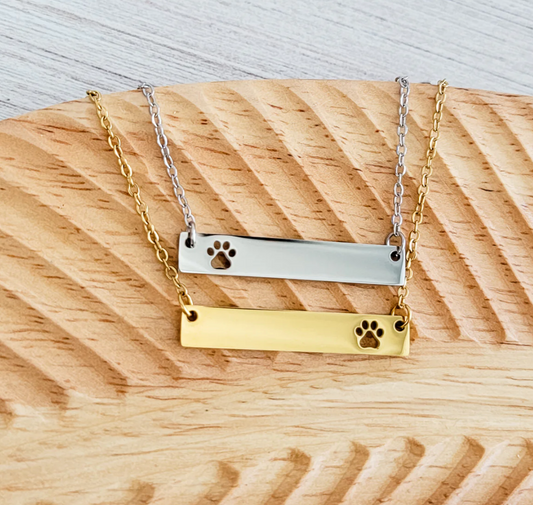 Paw Print Cutout Horizontal Bar Necklace