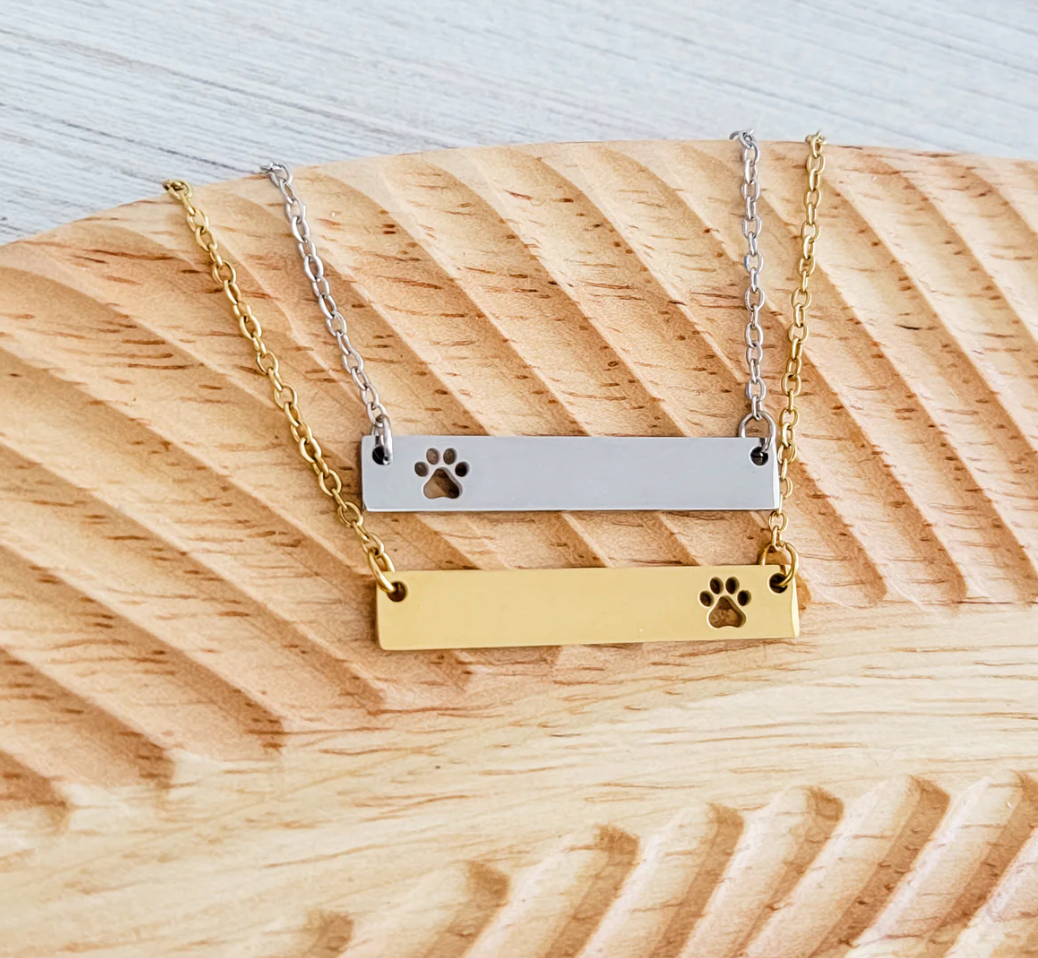 Paw Print Cutout Horizontal Bar Necklace