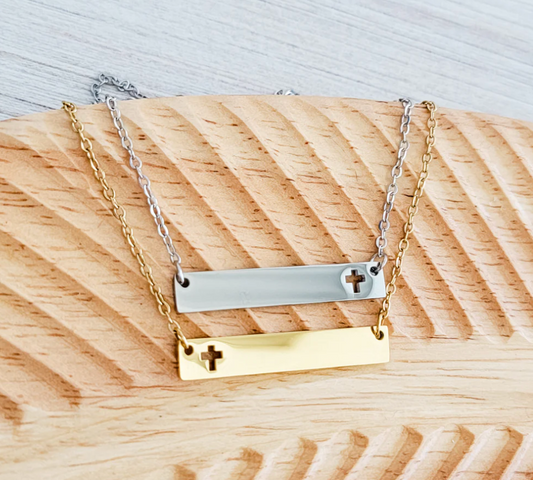 Cross Cutout Horizontal Bar Necklace