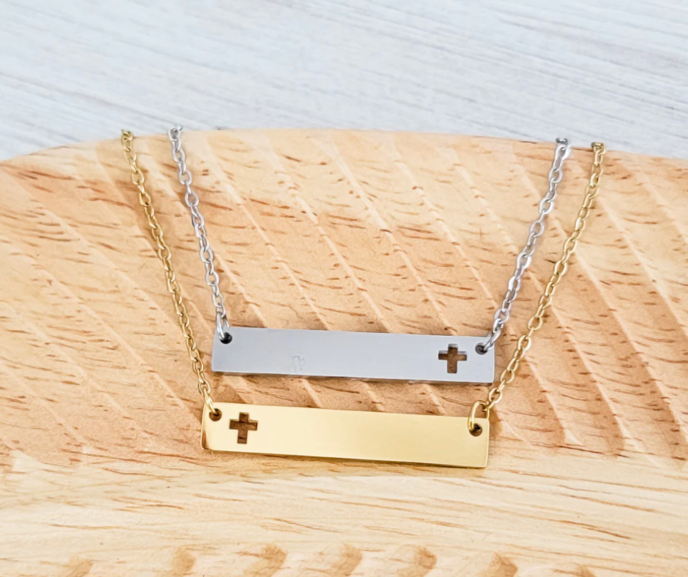 Cross Cutout Horizontal Bar Necklace