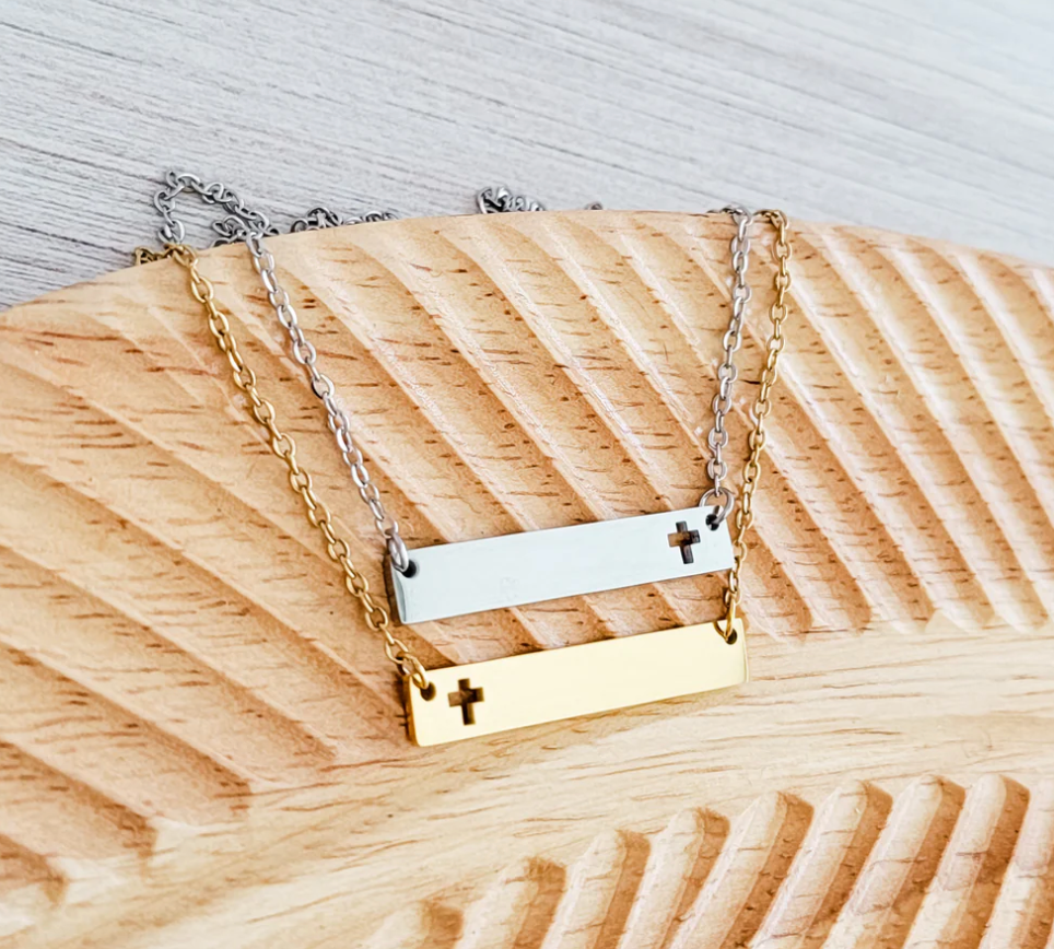 Cross Cutout Horizontal Bar Necklace